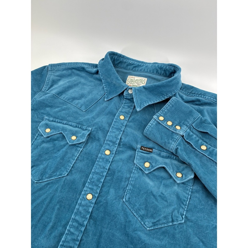 Tecovas Mens Pearl Snap Western Shirt Blue Corduroy Long Sleeve XL TM120019